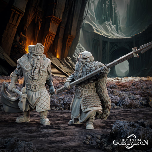 Photo du produit Tabletop 28mm The Printing Goes Ever On (TPGEO) 0 : Souverain nain - Roi Dunnir avec garde - Leader du royaume nain