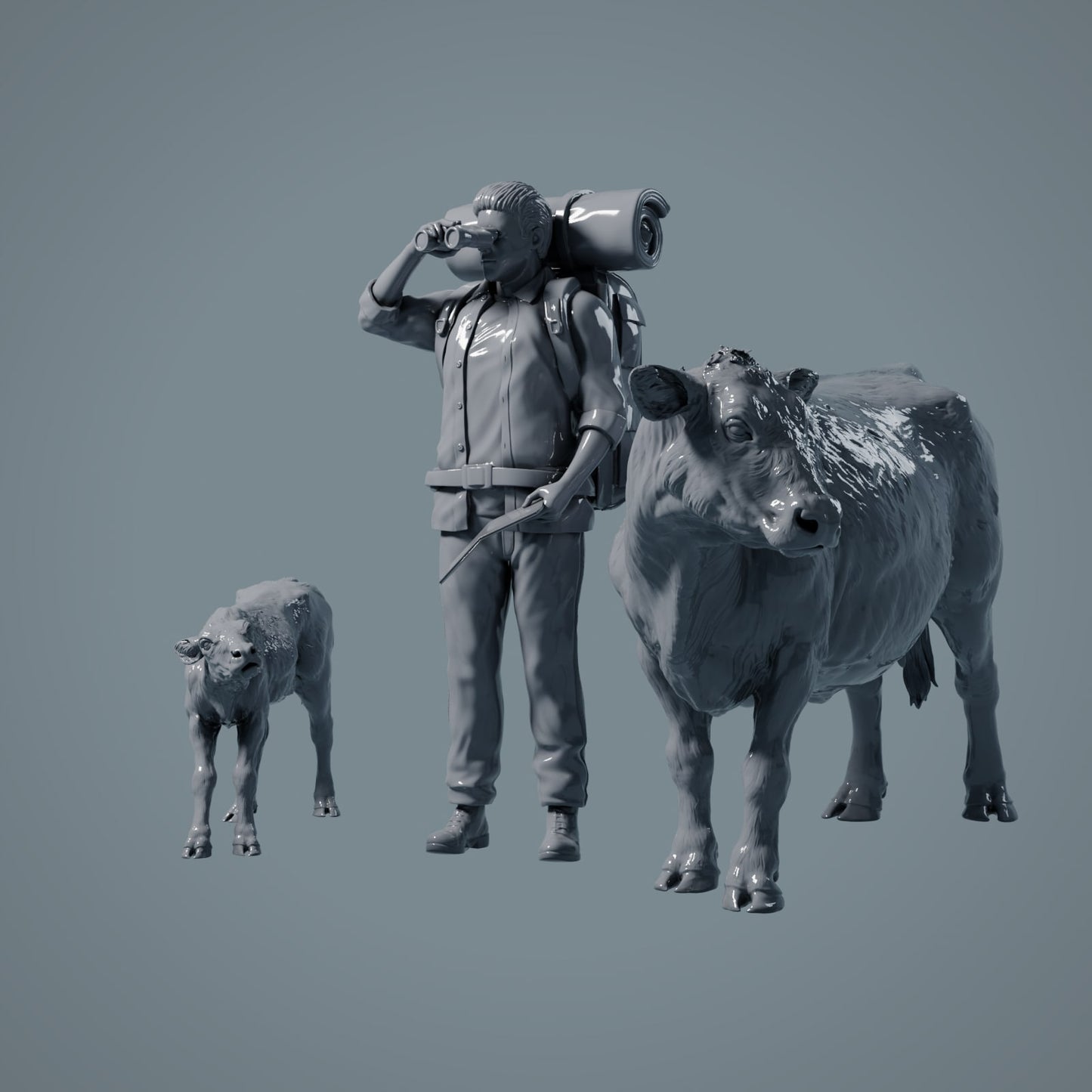 Figur d'animal de ferme : Vache et veau - Red Devon Cow (a029)