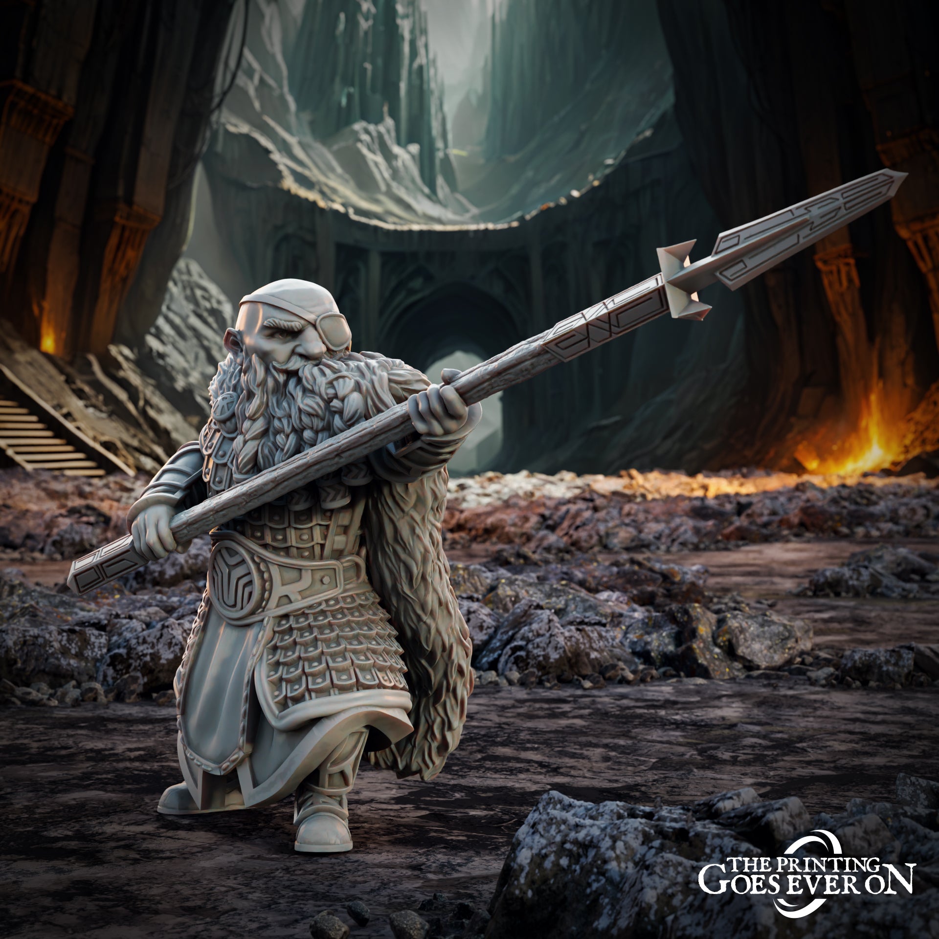 Photo du produit Tabletop 28mm The Printing Goes Ever On (TPGEO) 0 : Souverain nain - Roi Dunnir avec garde - Leader du royaume nain