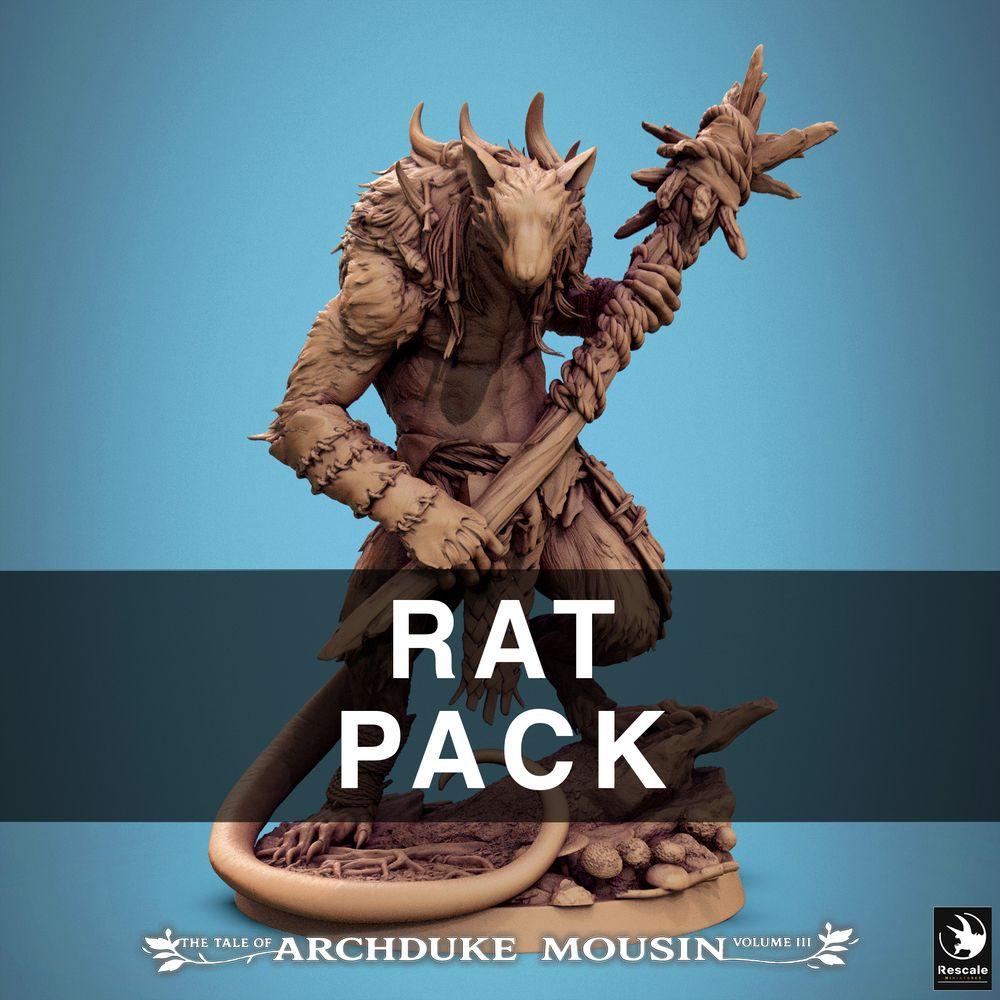 Photo de produit Tabletop 28mm Lord of the Print (LotP) 1 : Miniature Fantasy : Rat-Ogre / Homme-Rat, guerrier bestial avec massue à piques, monstre boss de souterrain et adversaire de Dungeon-Crawler (25_07_O3)