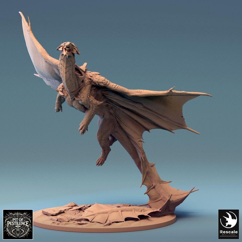 Photo de produit Tabletop 28mm Lord of the Print (LotP) 0 : Miniature Fantasy : Cavalier de dragon sur wyvern - Dragon en laiton en vol, Boss/Héros Chevalier du Chaos, Cavalerie aérienne pour Wargame/Skirmish (24_08_A3)