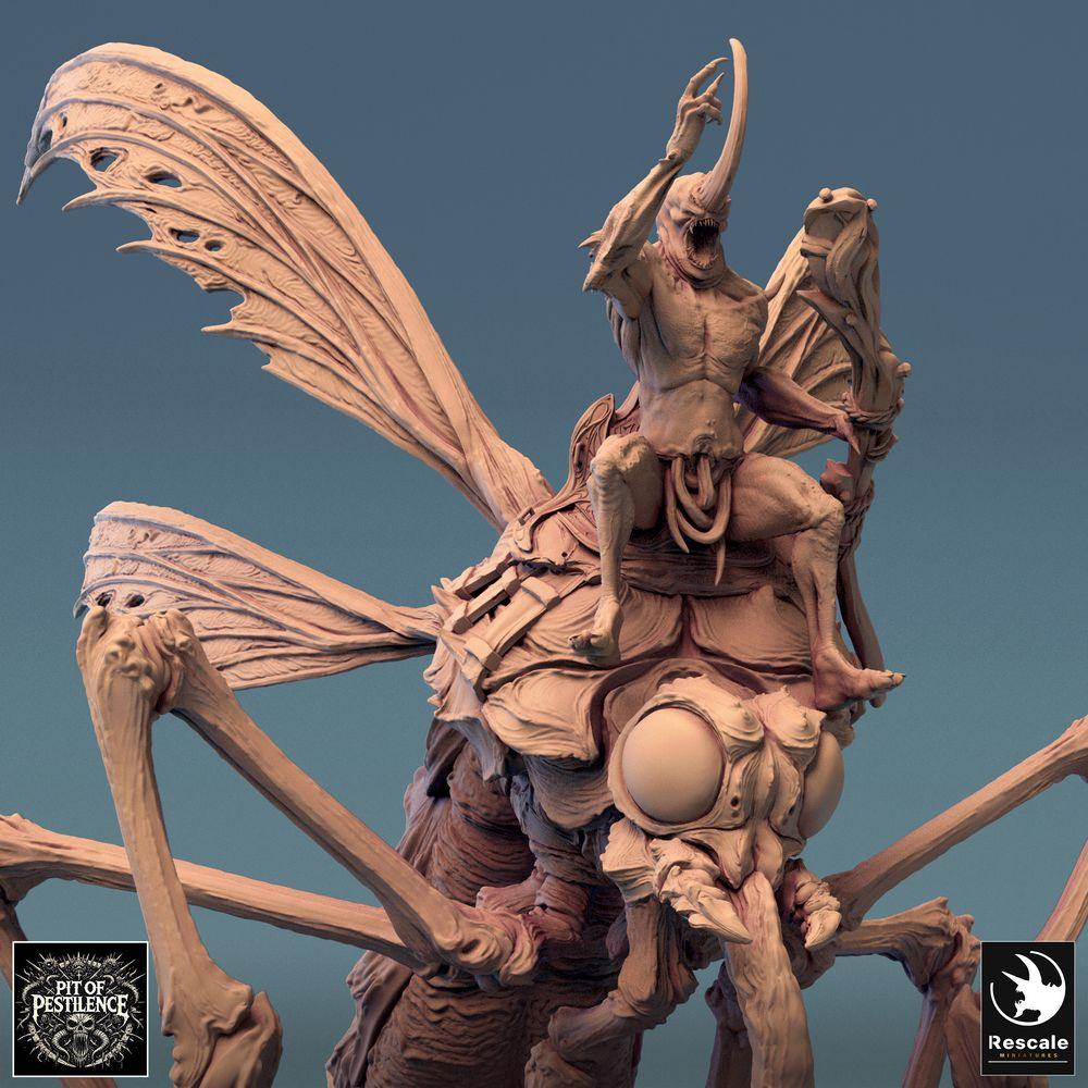 Photo de produit Tabletop 28mm Lord of the Print (LotP) 0 : Miniature Tabletop : Cavalier démon sur moustique géant, cavalier moustique, cavalier barbare, cavalerie de monstre, seigneur de nuée (24_08_E7)