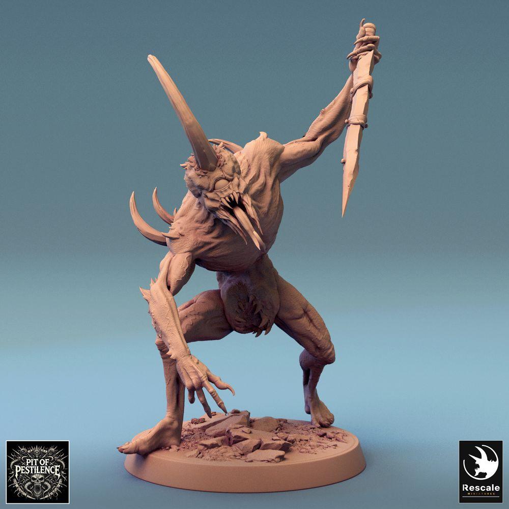 Image de produit Tabletop 28mm Lord of the Print (LotP) 0 : Miniature Tabletop : Guerrier démon, bête infernale avec lame osseuse dentelée - Créature des abîmes, bête à lames, berserker, monstre boss (24_08_F9)