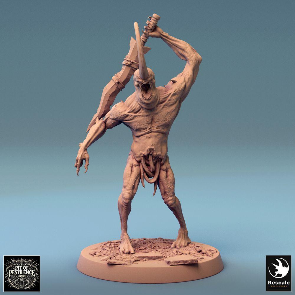 Image du produit Tabletop 28mm Lord of the Print (LotP) 0 : Miniature Tabletop : Démon cornu - Berserker mutant avec une grande lame dentelée à deux mains, boss de combat rapproché (24_08_F19)