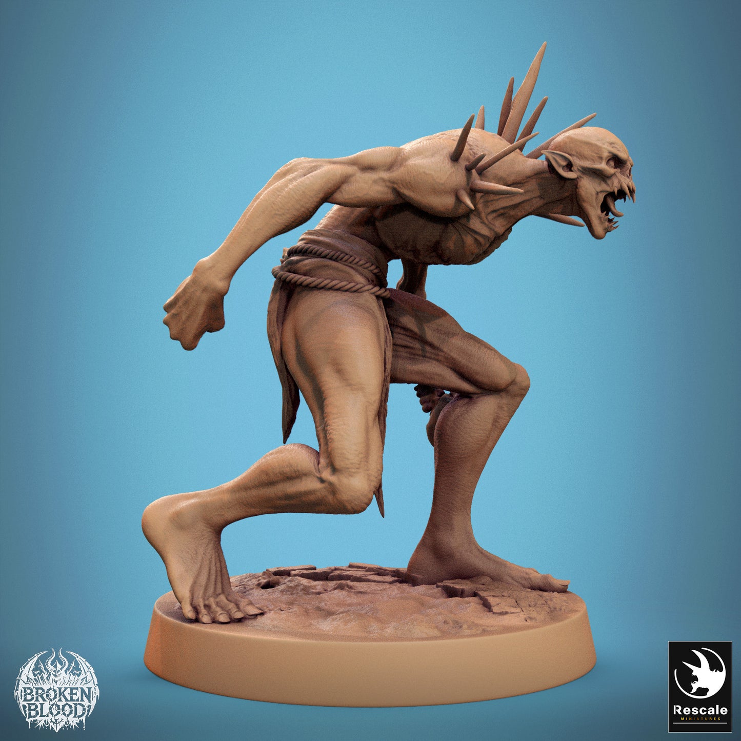 Photo de produit Tabletop 28mm Lord of the Print (LotP) 1 : Miniature Tabletop : Berserker Ghoul Sauvage, Ghoul Épineux avec Massue Vertébrale et Crâne, Boss Undead Rugissant (24_11_B3)