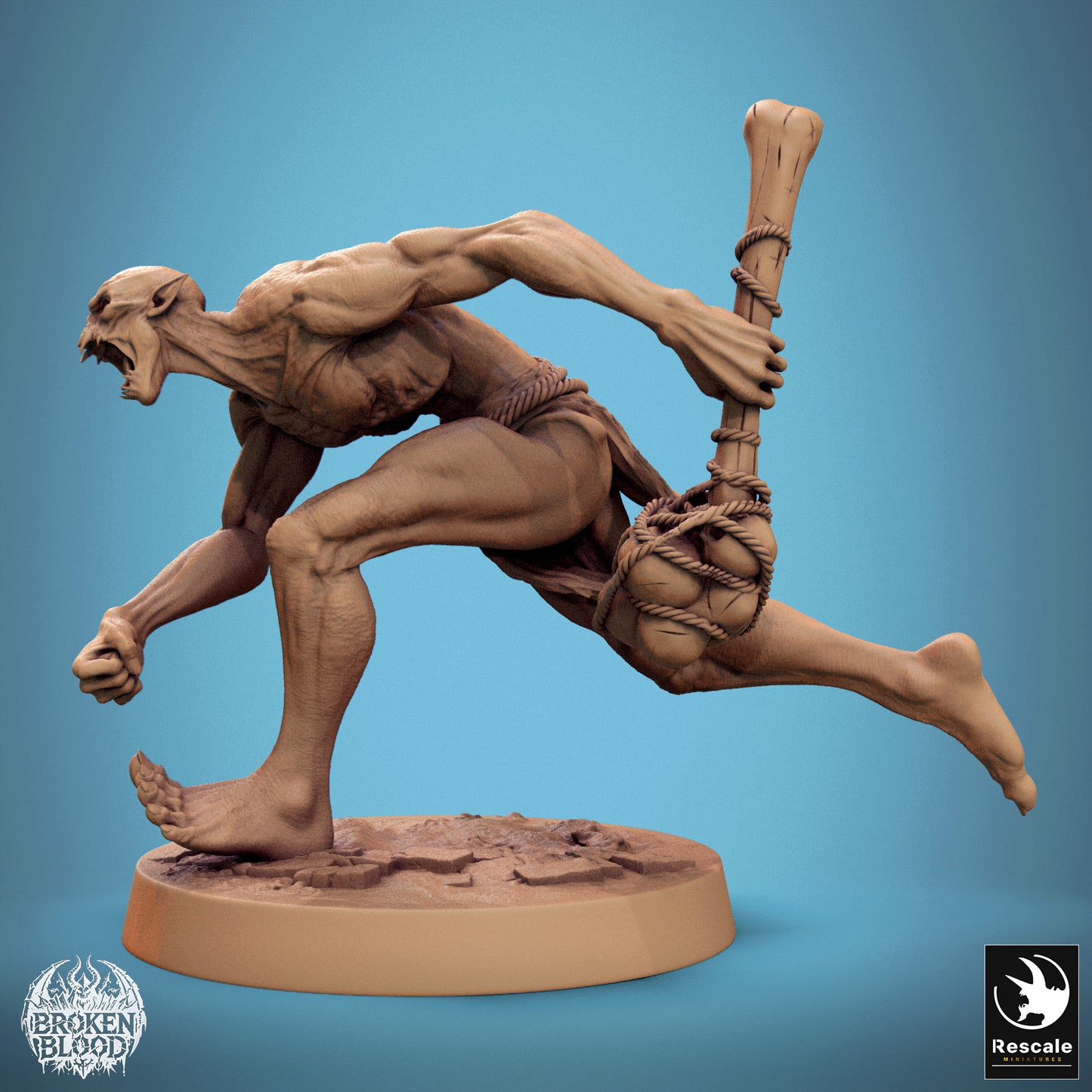 Photo de produit Tabletop 28mm Lord of the Print (LotP) 1 : Miniature Tabletop : Ghul sauvage en course, guerrier à massue, adversaire de donjon, monstre boss, ogre troll géant, créature grimdark (24_11_B31)