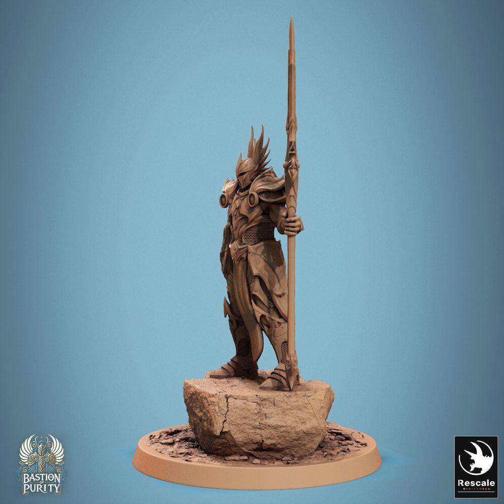 Photo de produit Tabletop 28mm Lord of the Print (LotP) 0 : Miniature Tabletop : Sentinel of Aetherium (Gardien d'Aetherium) - Commandant Gardien avec lance, guerrier d'élite, lancier, chevalier/Paladin (24_09_D4)