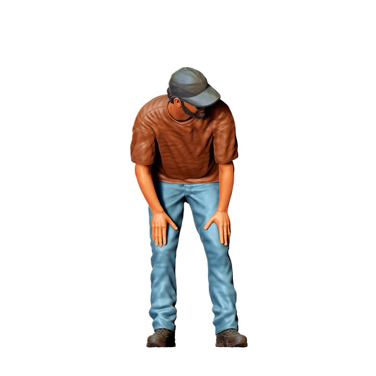 Photo de produit de modélisme diorama 0 : homme penché regardant une voiture - scène automobile (Réf. n° 363)