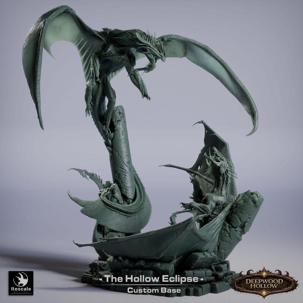 Photo du produit Tabletop 28mm Lord of the Print (LotP) 4 : Figur fantastique : Diorama de dragon Hollow Eclipse - Duel de dragons en combat aérien au-dessus des sommets rocheux - Monstre boss, ennemi final, grand modèle, miniature d'exposition pour Tabletop et Wargaming (26_03_B1)