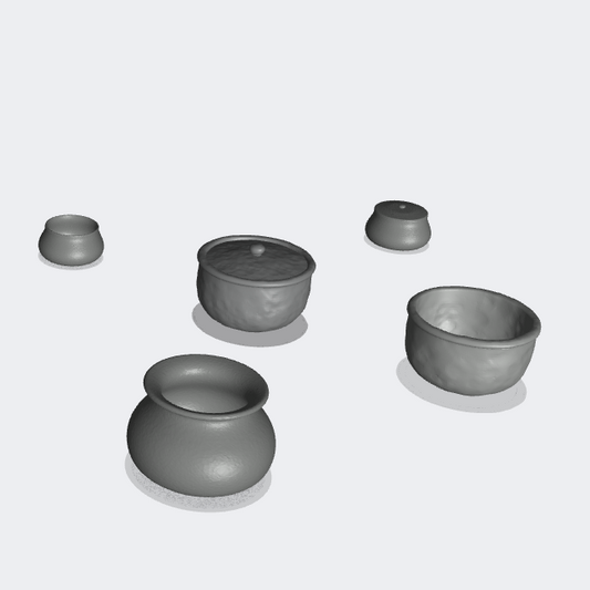 Photo du produit Miniature Meubles, Décoration Diorama et Modélisme 0 : À table : 5 casseroles avec et sans couvercle