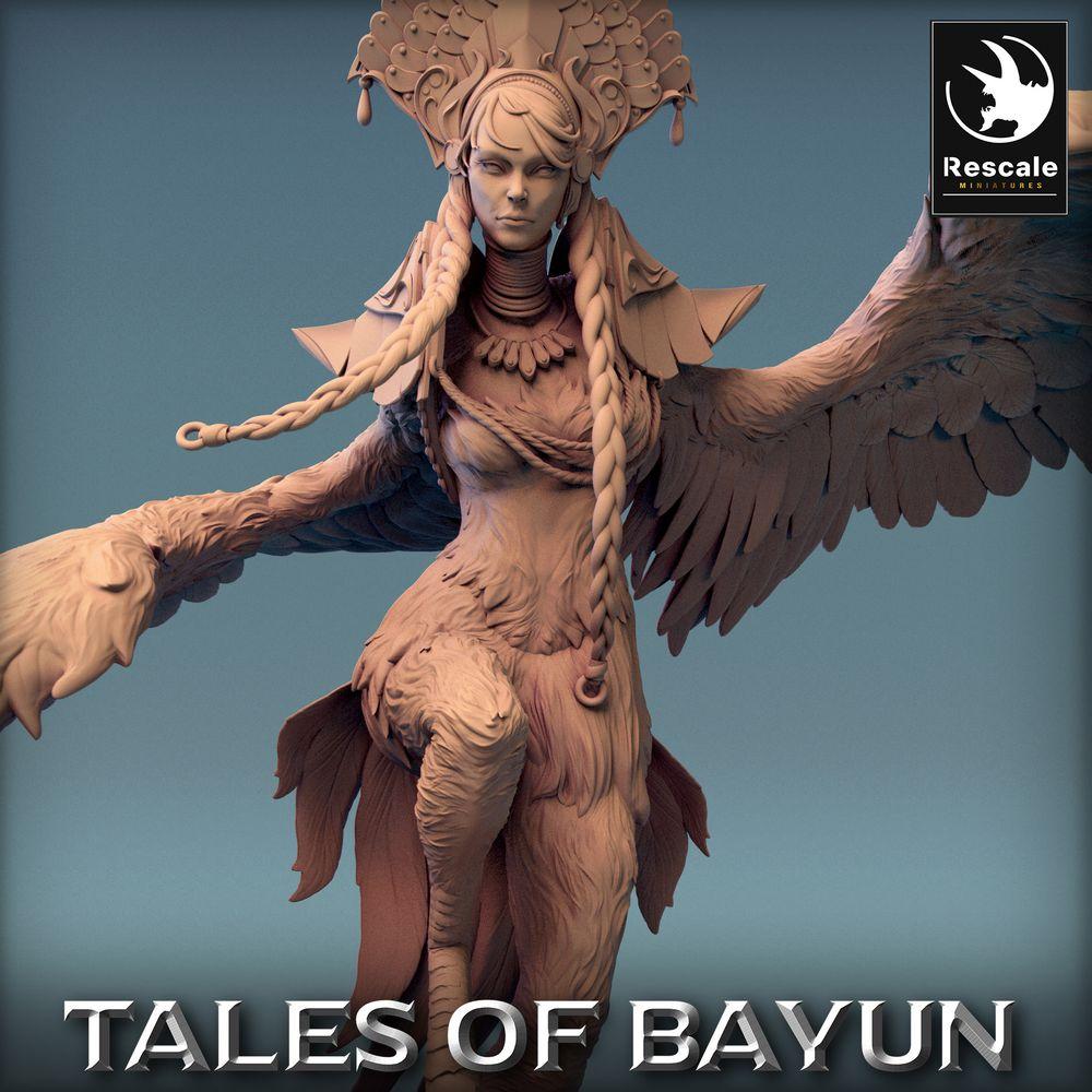 Image de produit Tabletop 28mm Lord of the Print (LotP) 0 : Miniature Tabletop : Harpie / Harpy, guerrière ailée, chasseuse des cieux, prêtresse du vent, invoqueuse de tempête avec bâton (24_01_I6)