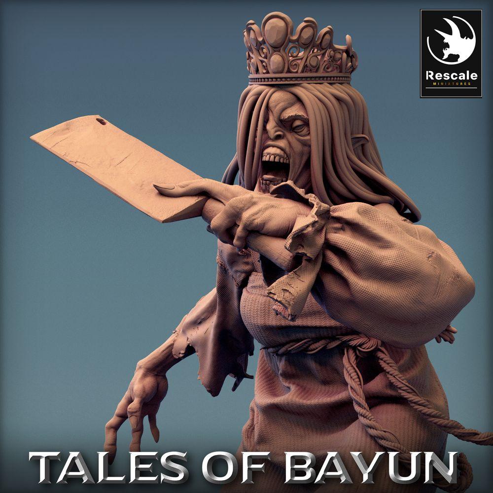 Photo du produit Tabletop 28mm Lord of the Print (LotP) 0 : Figurine Fantasy : Princesse Kikimora Garde - Reine des Morts, Sorcière Maudite, Banshee avec Hache à Viande (24_01_F1)