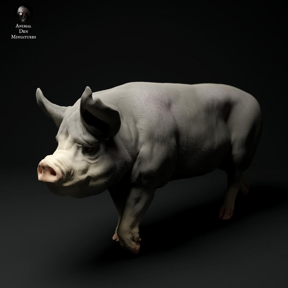 Photo du produit, figurine animale Animal Den Miniatures 2 : figurine d'animal de ferme : verrat Berkshire - en marche (24_01_63)