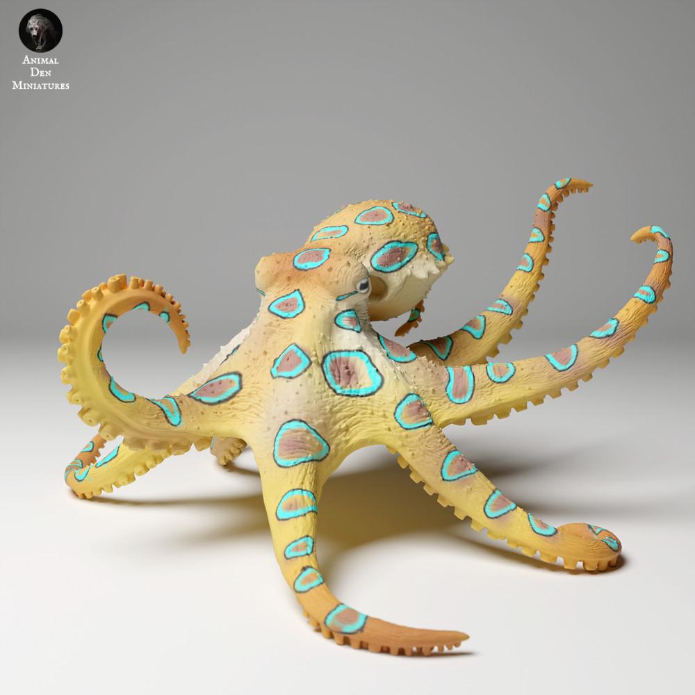 Photo produit figurine animale Animal Den Miniatures 2 : figurine d'animal marin : grand poulpe aux anneaux bleus - nageant (24_05_05)