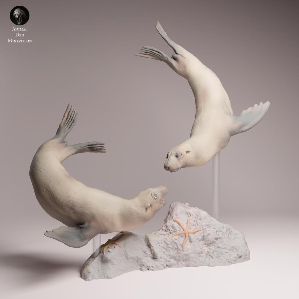 Photo du produit Tabletop 28mm Lord of the Print (LotP) 3 : Figurine d'animal marin : Phoques de Cape - en nageant (26_02_08)