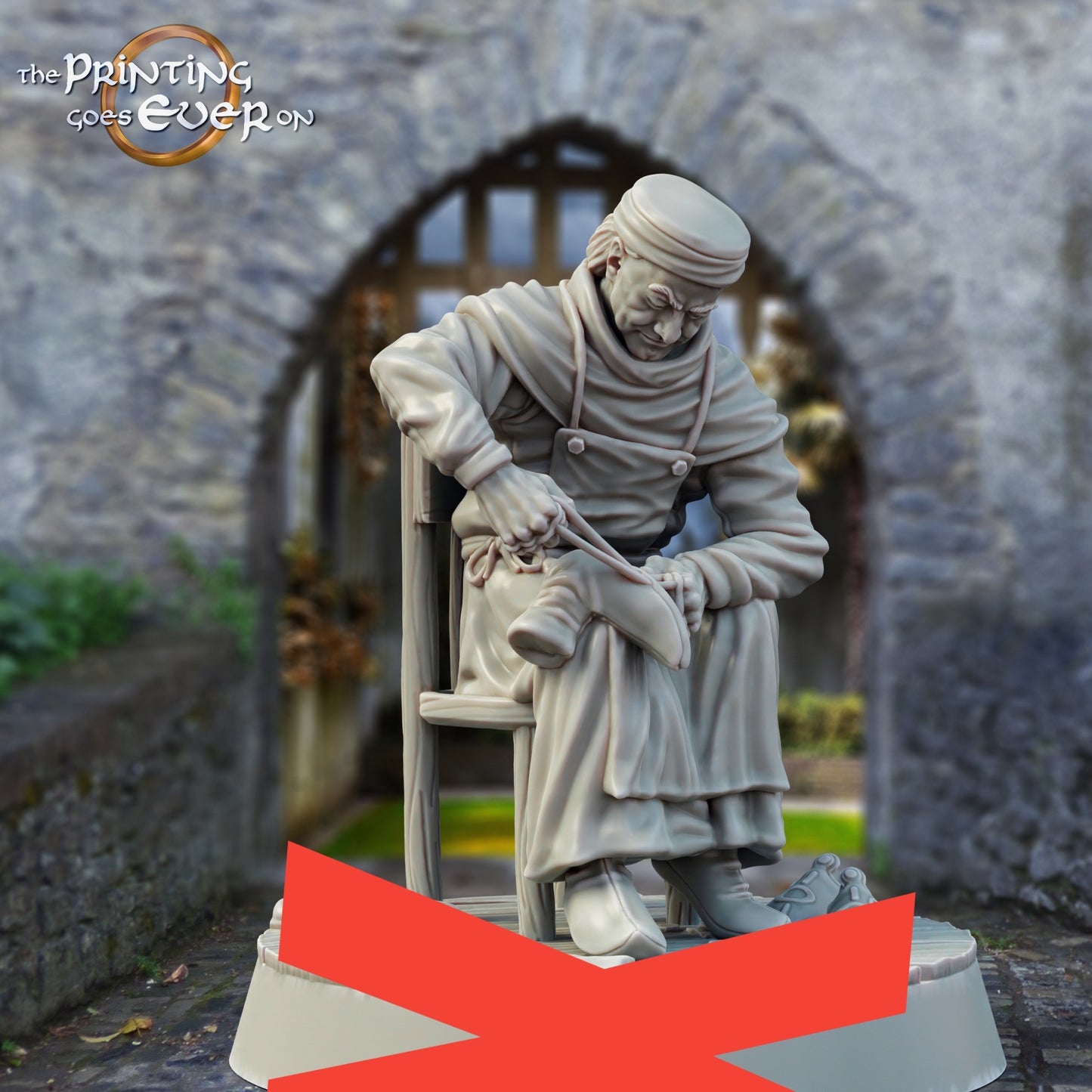 Photo du produit figurine historique médiévale échelle 75mm The Printing Goes Ever On (TPGEO) 0 : Figurines de chevaliers médiévaux villageois cordonniers avec chaise - modèles 75mm - ville médiévale