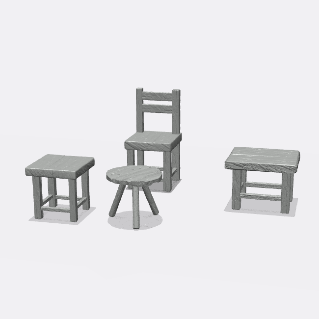 Photo du produit Miniature Meubles, Décoration Diorama et Modélisme 0 : Meubles et Inventaire : 4 Tabourets et Chaises (Réf. 43D)