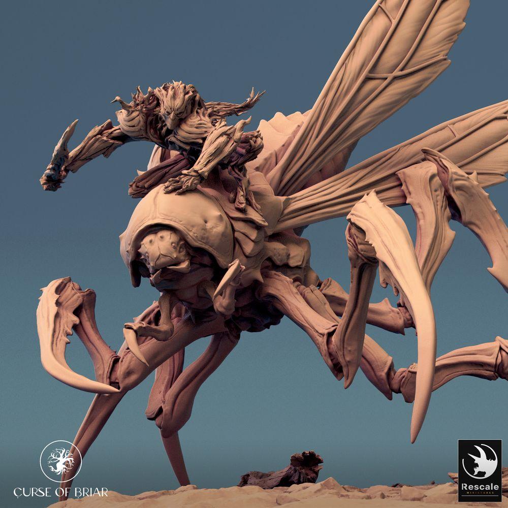 Photo de produit Tabletop 28mm Lord of the Print (LotP) 0 : Miniature de Tabletop : Cavalier insecte sur monture monstrueuse ailée, Boss des cavaliers de nuée, Guerrier chitin avec lame osseuse, Maître des bêtes Cavalier insecte (24_07_D4)