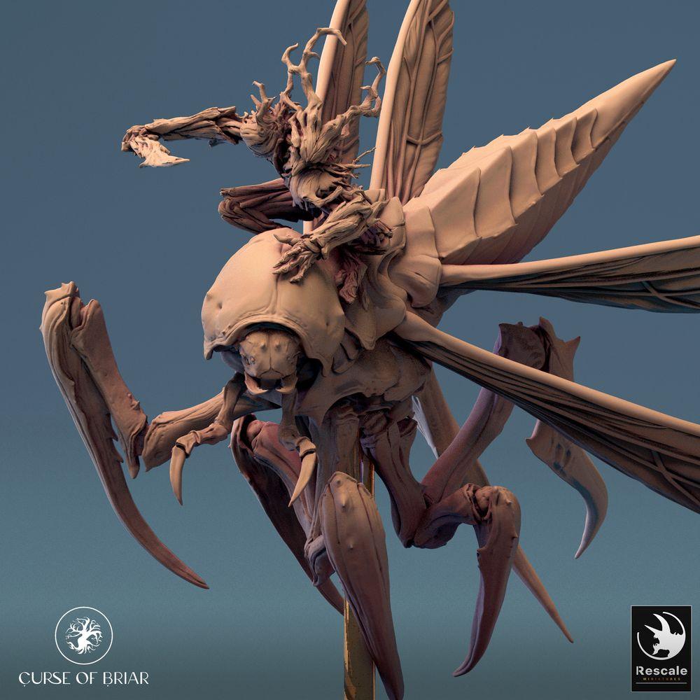 Photo de produit Tabletop 28mm Lord of the Print (LotP) 0 : Miniature Tabletop : Insectoïde Géante Guêpe avec Sorcière Cavalier, Reine des Essaims Fyrionis (24_07_D7)