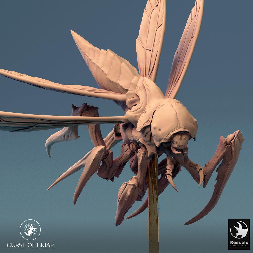 Photo de produit Tabletop 28mm Lord of the Print (LotP) 0 : Miniature Tabletop : Bestiole volante insectoïde - créature mante avec bras en faucille, créature de nuée, guêpe géante (24_07_D8)