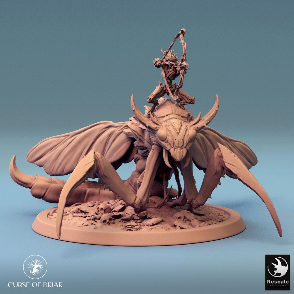 Photo de produit Tabletop 28mm Lord of the Print (LotP) 0 : Miniature Tabletop : Cavalier insecte sur mante géante, archer, cavalerie monstrueuse, bête de nuée (24_07_E5)
