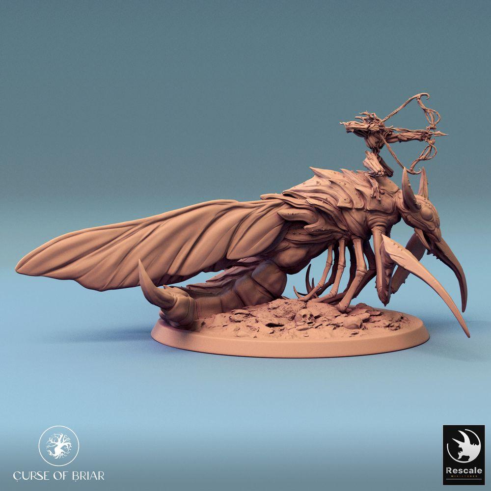 Photo de produit Tabletop 28mm Lord of the Print (LotP) 0 : Miniature Tabletop : Cavalier insecte sur mante géante, archer, cavalerie monstrueuse, bête de nuée (24_07_E5)