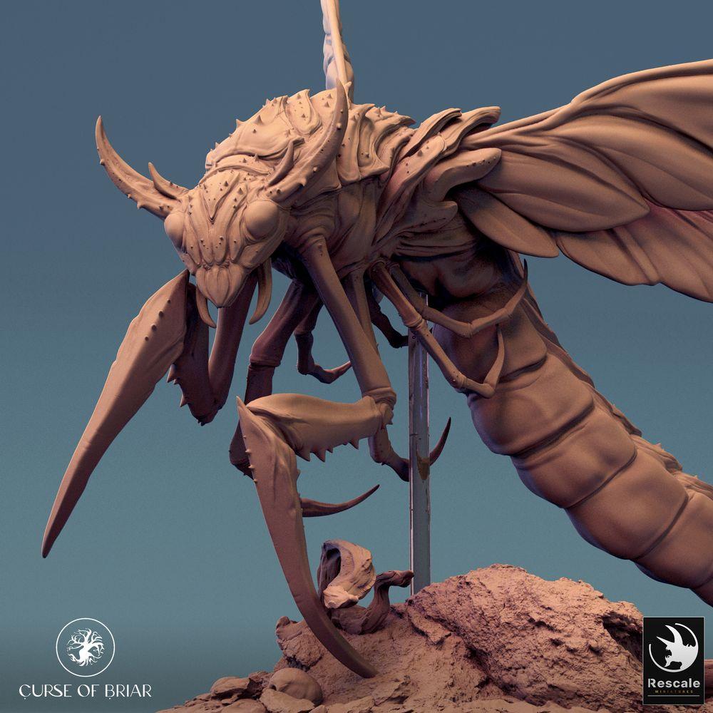 Photo du produit Tabletop 28mm Lord of the Print (LotP) 0 : Miniature de Tabletop : Guêpe géante, Bête mante, monstre volant insectoïde, Reine de nuée en piqué - Skycutter (24_07_E6)