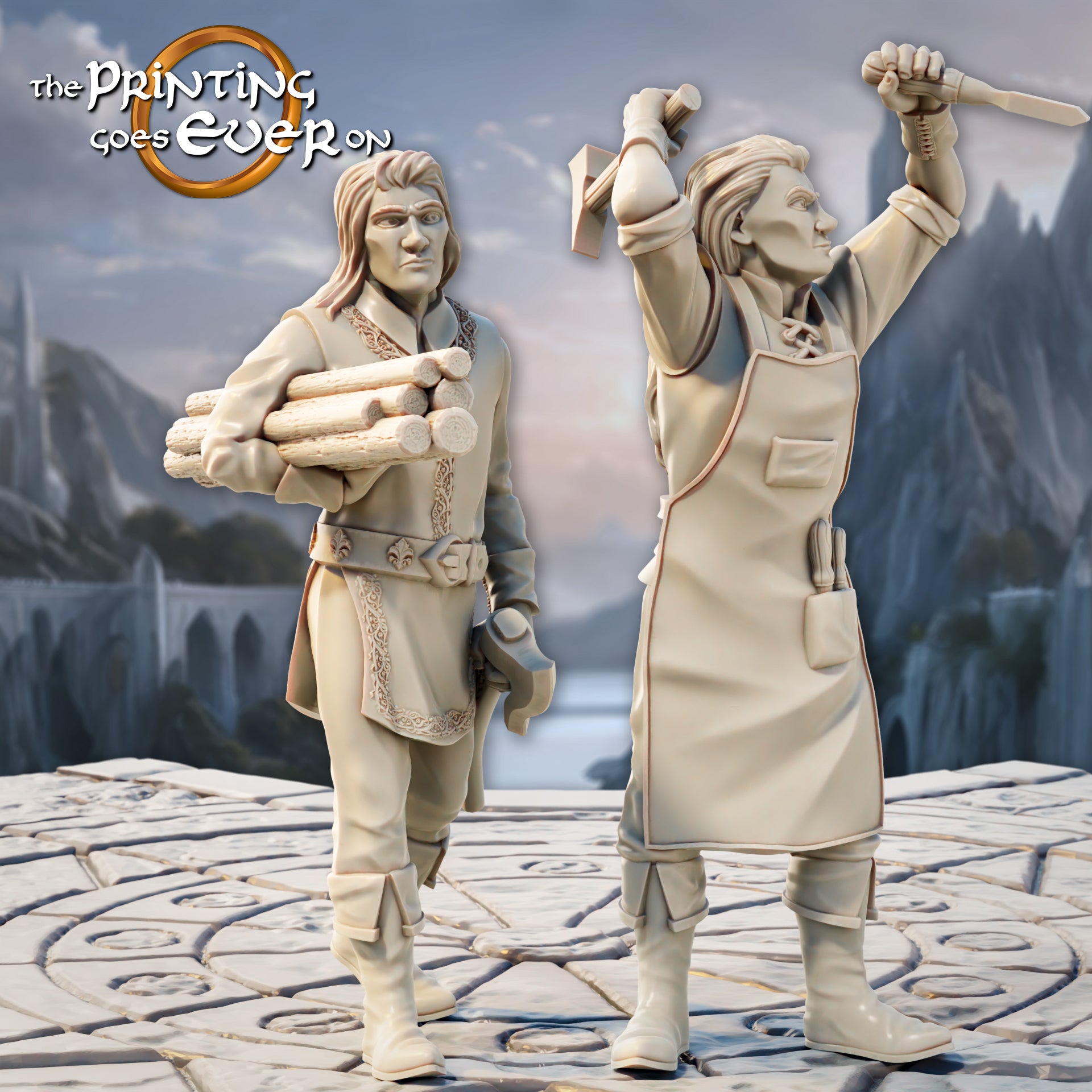 Photo du produit Tabletop 28mm The Printing Goes Ever On (TPGEO) 0 : Constructeurs de navires elfes - 2 artisans du peuple elfe - Ouvriers elfes