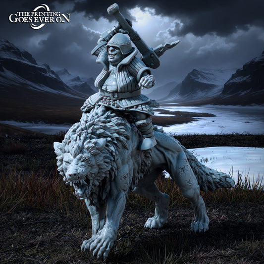 Photo du produit Tabletop 28mm The Printing Goes Ever On (TPGEO) 0 : Capitaine Ork - Gormuk l'Opulent à pied et sur le Warg - Créatures maléfiques des Royaumes du Nord