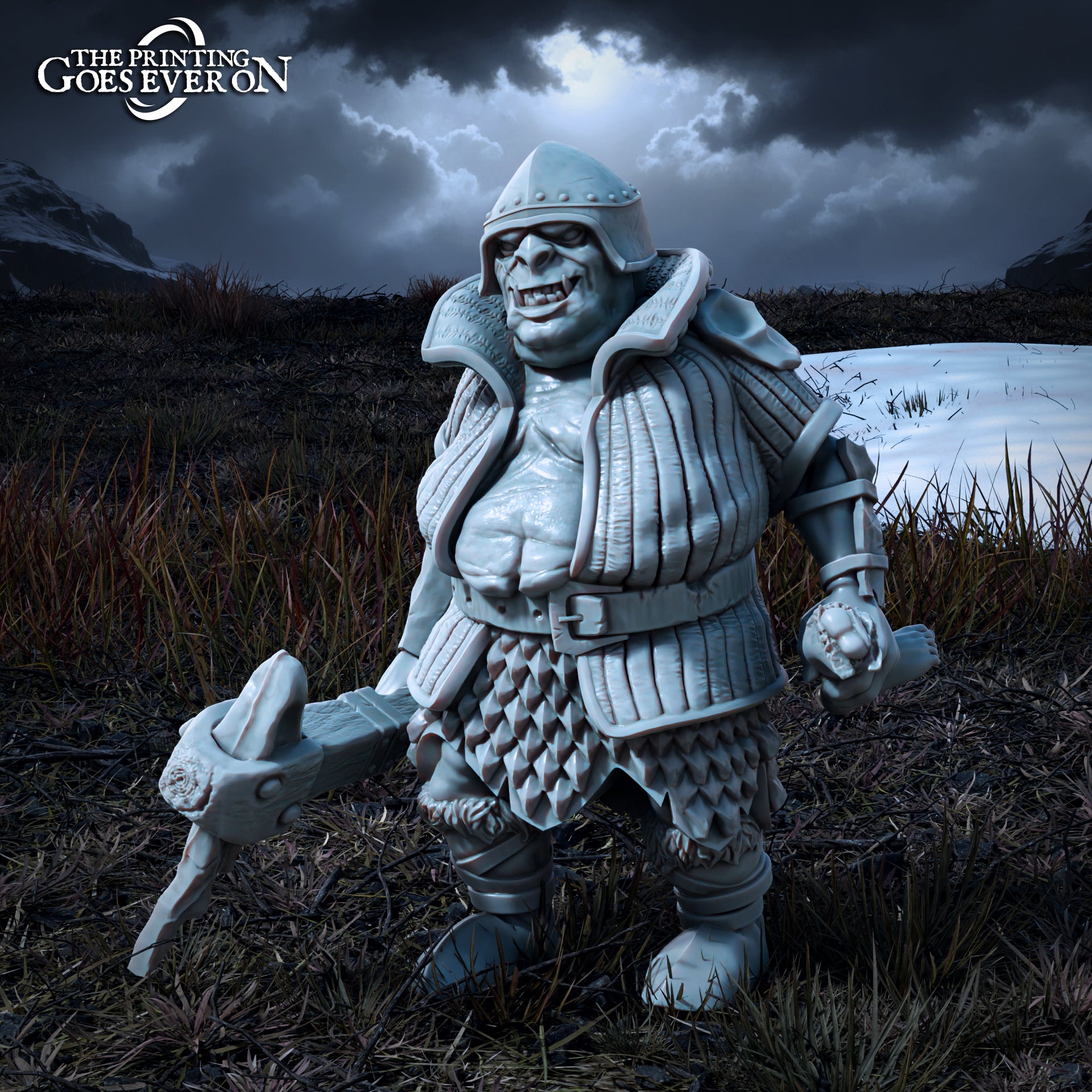 Photo du produit Tabletop 28mm The Printing Goes Ever On (TPGEO) 0 : Capitaine Ork - Gormuk l'Opulent à pied et sur le Warg - Créatures maléfiques des Royaumes du Nord