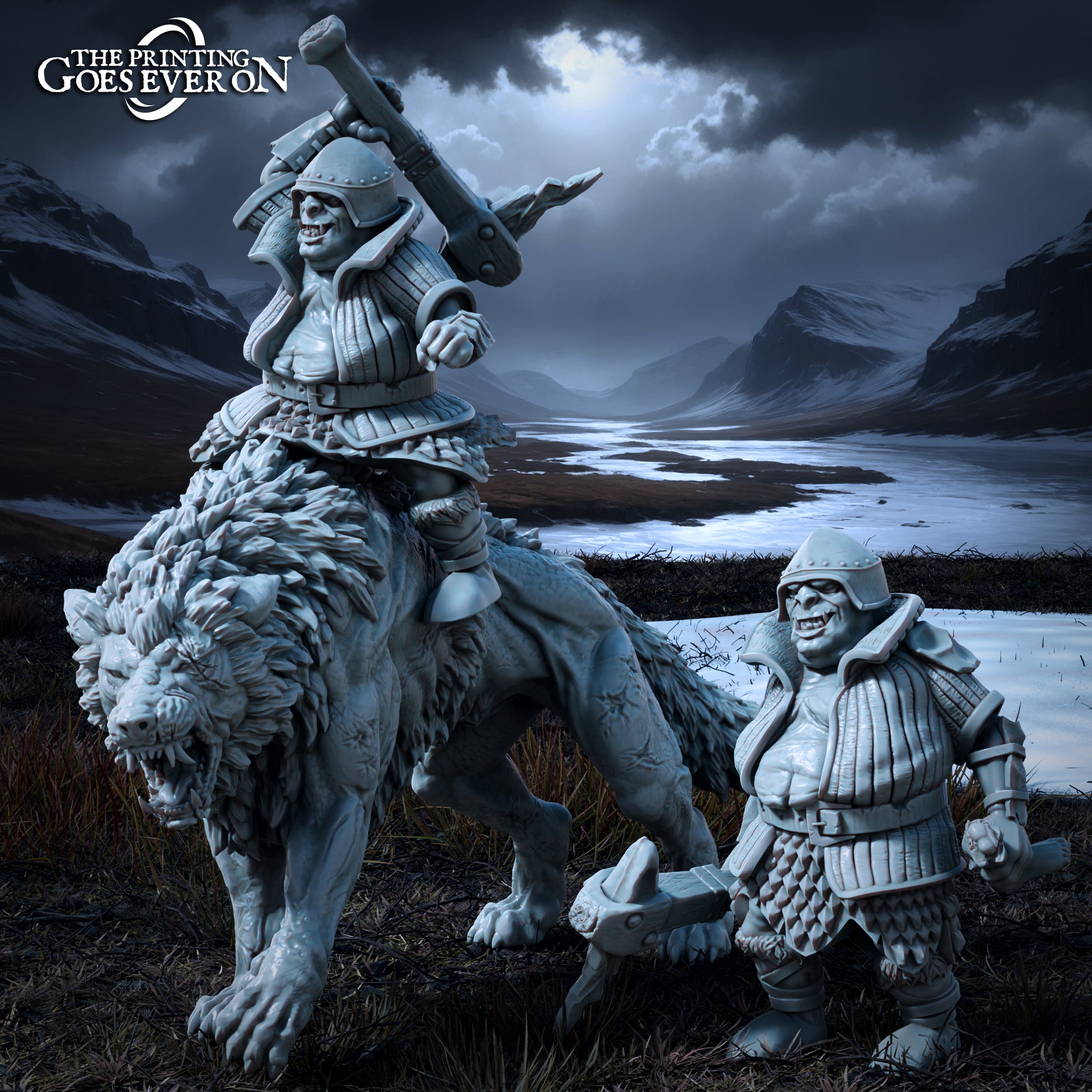 Photo du produit Tabletop 28mm The Printing Goes Ever On (TPGEO) 0 : Capitaine Ork - Gormuk l'Opulent à pied et sur le Warg - Créatures maléfiques des Royaumes du Nord