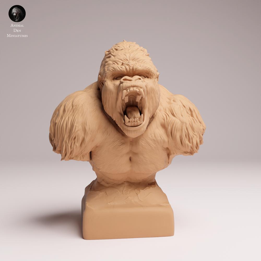 Photo du produit figurine animale Animal Den Miniatures 2 : figurine de gorille : gorille des plaines de l’Est, mâle dominant agressif en buste (25_07_19)