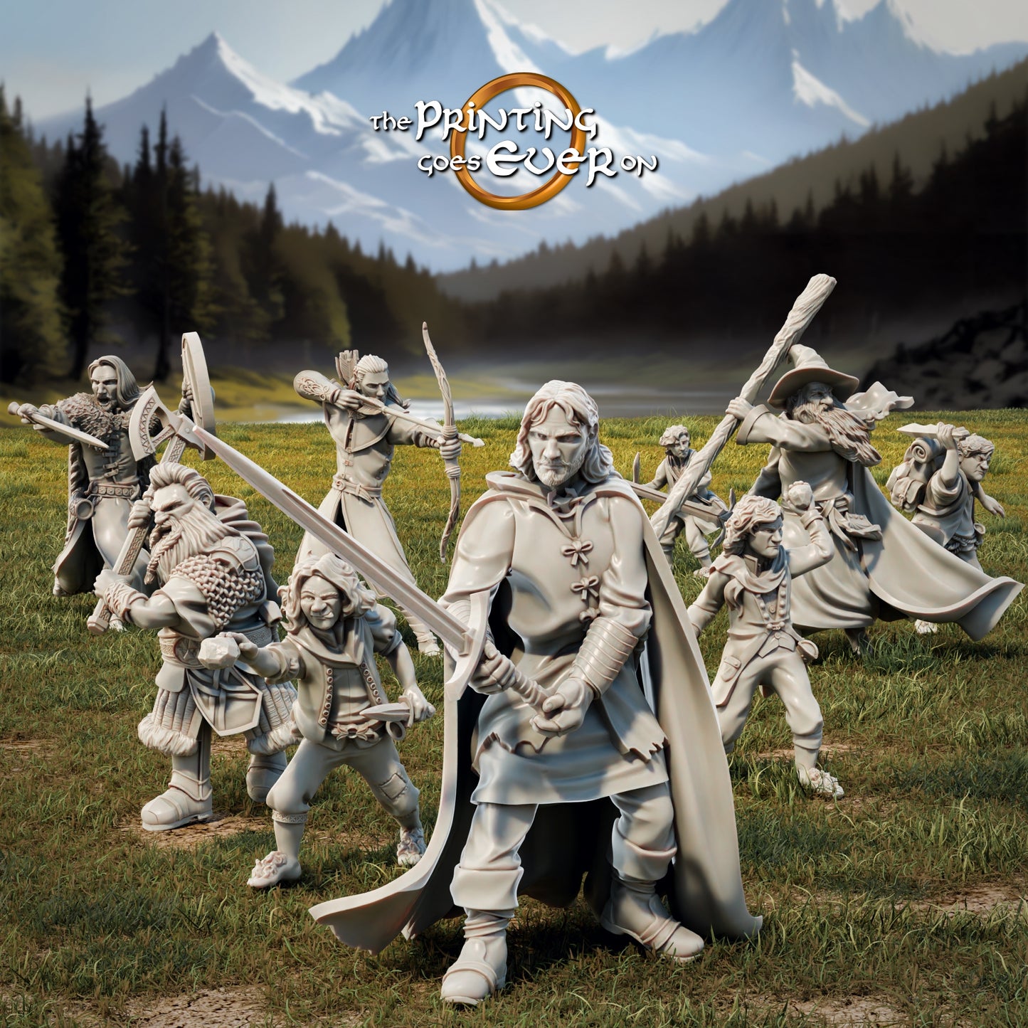 Photo de produit Tabletop 28mm The Printing Goes Ever On (TPGEO) 0: 9 Héros en position de combat Remasterisé : Compagnons humains, elfes, nains et hobbits - Guerriers