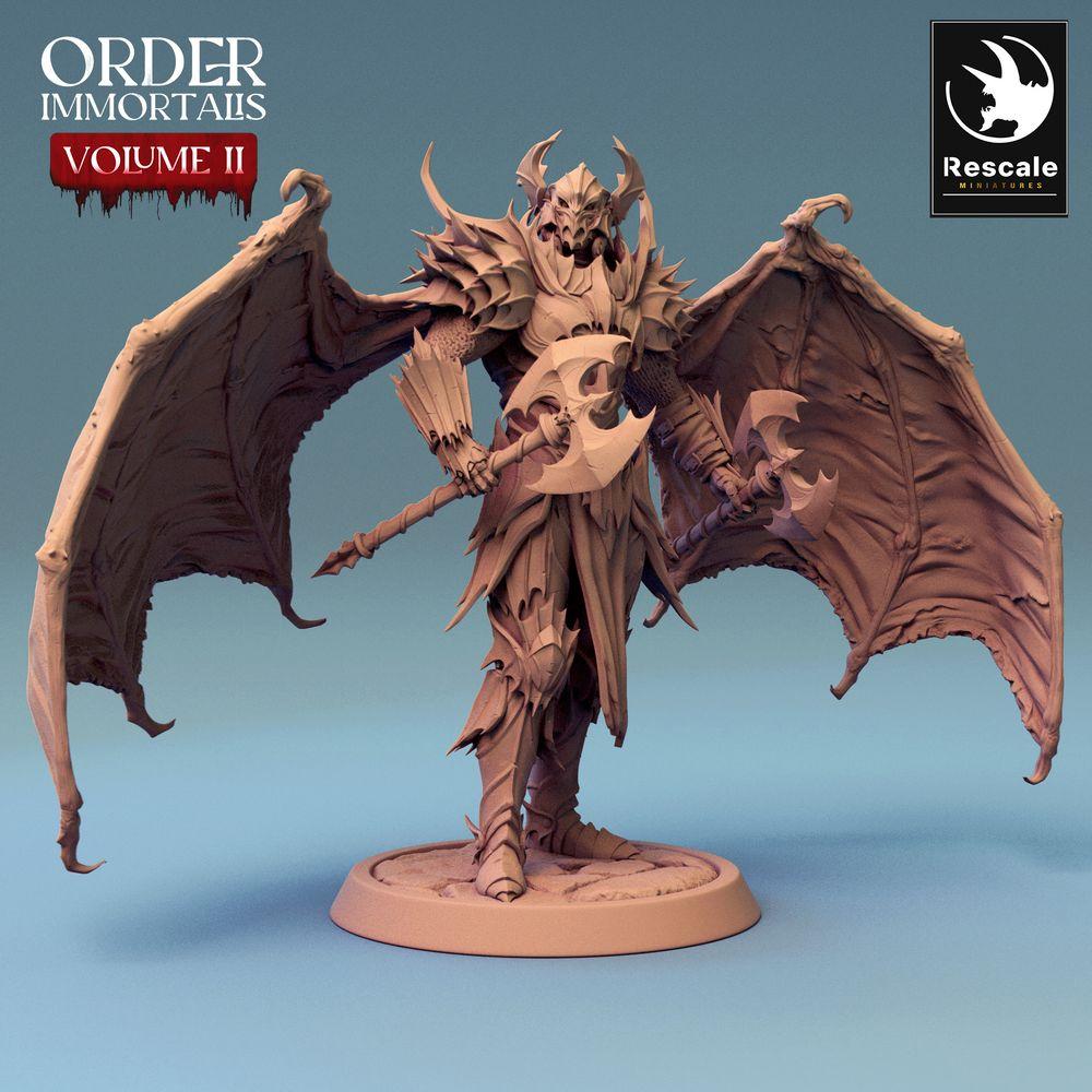 Photo de produit Tabletop 28mm Lord of the Print (LotP) 0 : Miniature Tabletop : Seigneur des Démons, guerrier du Chaos ailé, chevalier des Enfers avec double hache (Draven Evernight) (24_02_G10)