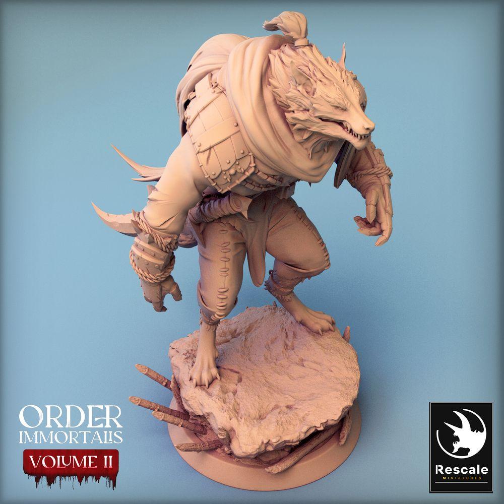 Photo de produit Tabletop 28mm Lord of the Print (LotP) 0 : Miniature Tabletop : Loup-garou-Bête, Guerrier des bêtes et Chef barbare, Boss de escarmouche, Ennemi de donjon (24_02_C6)