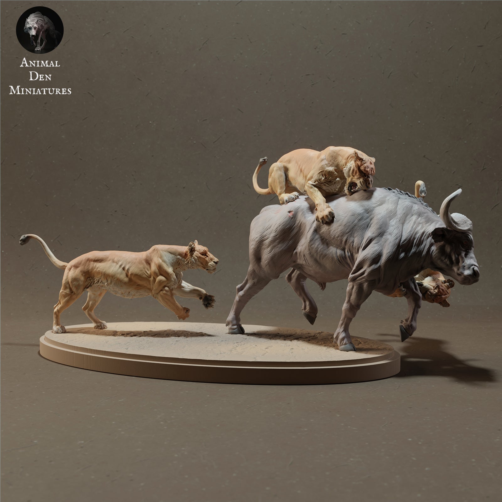 Photo de produit Figurine d'animal Diorama, modélisme : 0 : Lions chassant un buffle africain - Animaux de la savane