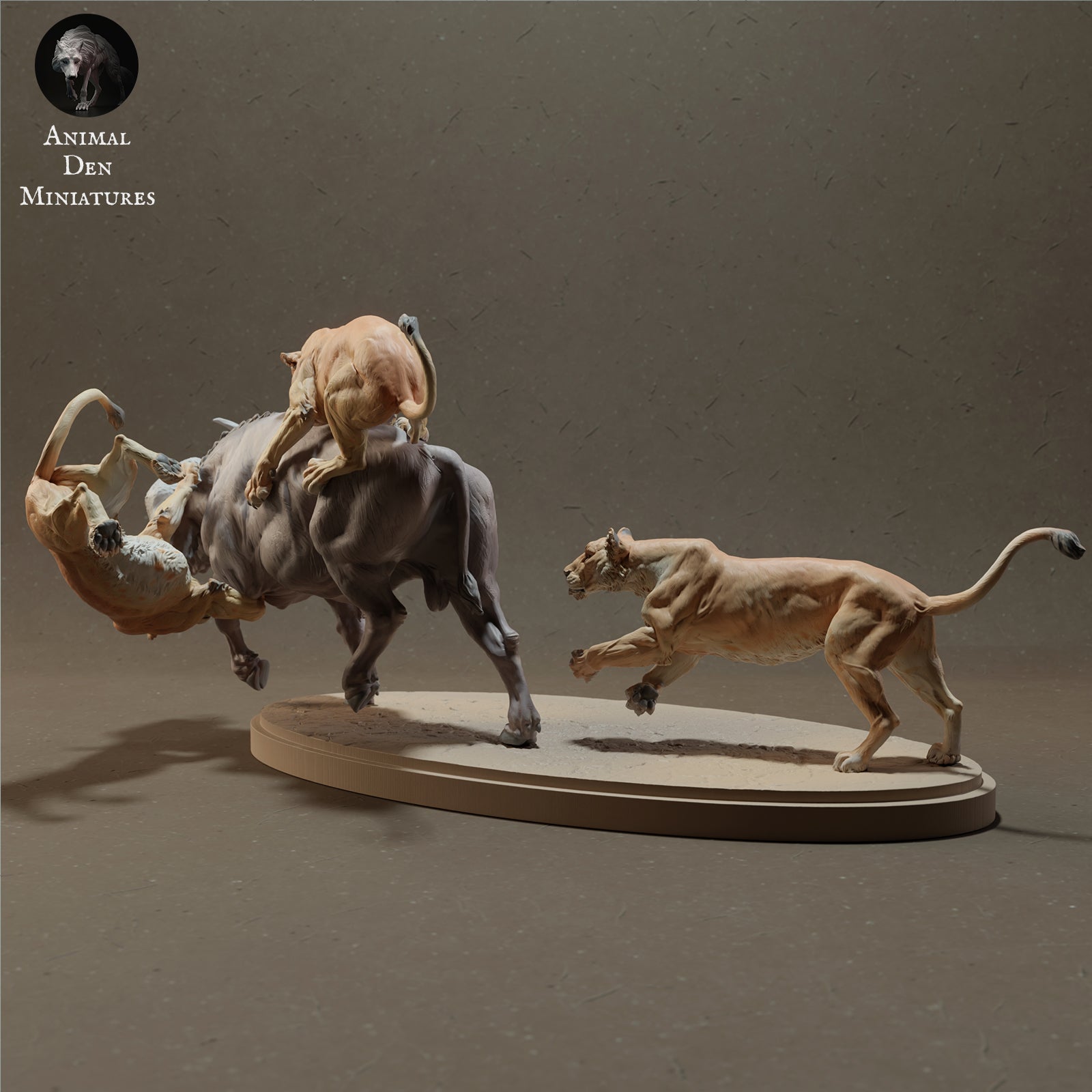 Photo de produit Figurine d'animal Diorama, modélisme : 0 : Lions chassant un buffle africain - Animaux de la savane