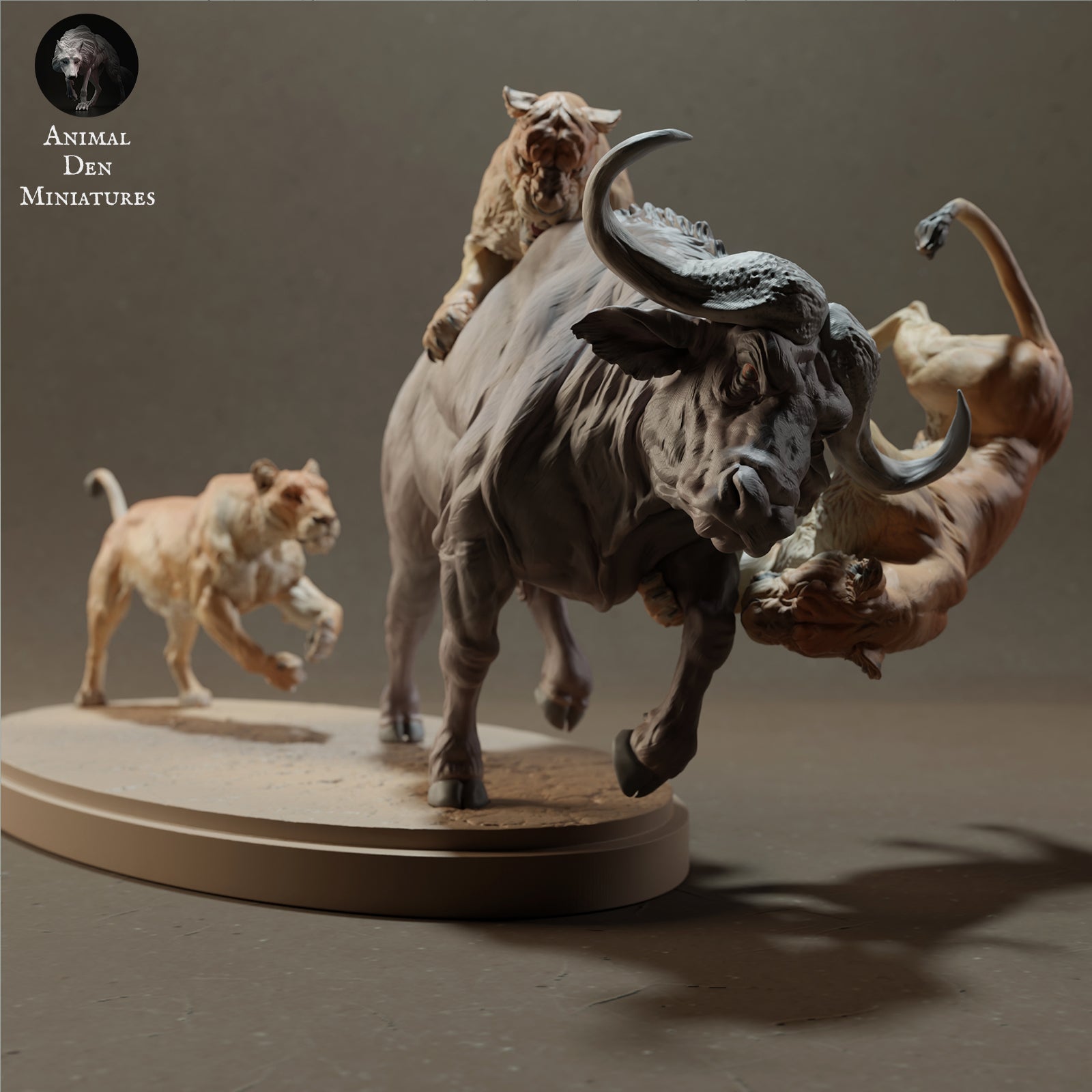 Photo de produit Figurine d'animal Diorama, modélisme : 0 : Lions chassant un buffle africain - Animaux de la savane