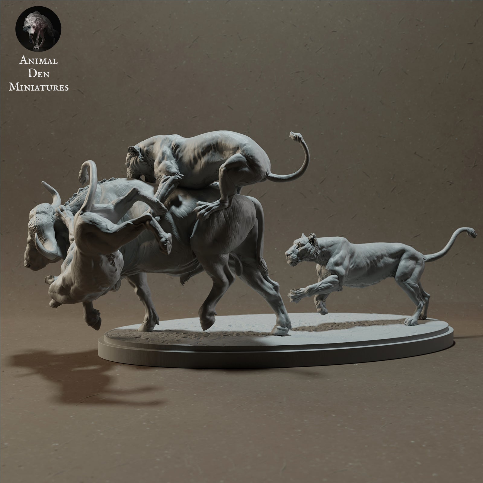 Photo de produit Figurine d'animal Diorama, modélisme : 0 : Lions chassant un buffle africain - Animaux de la savane