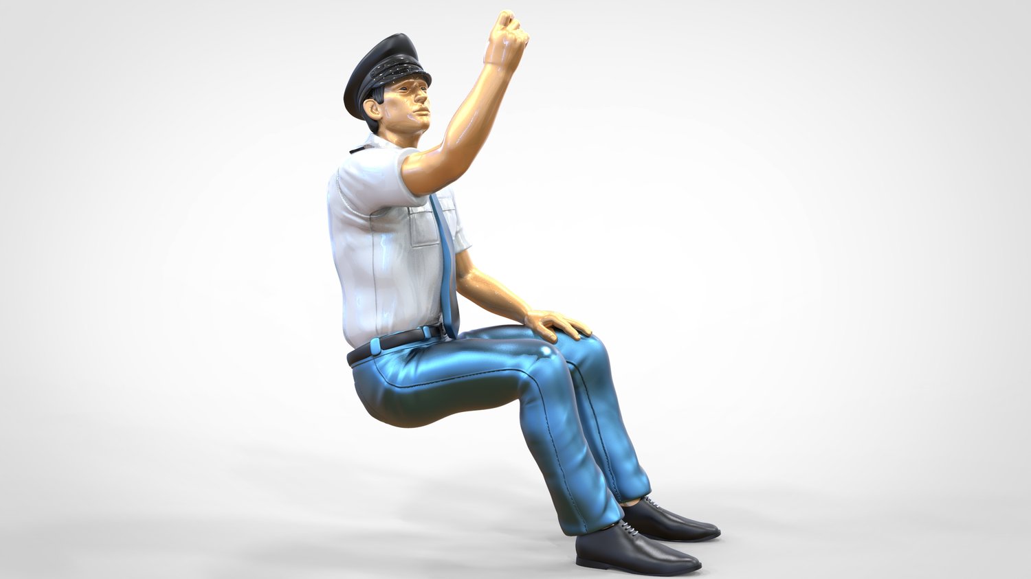 Photo du produit 0 : Pilote en uniforme assis : personnel d'avion - actionne un interrupteur