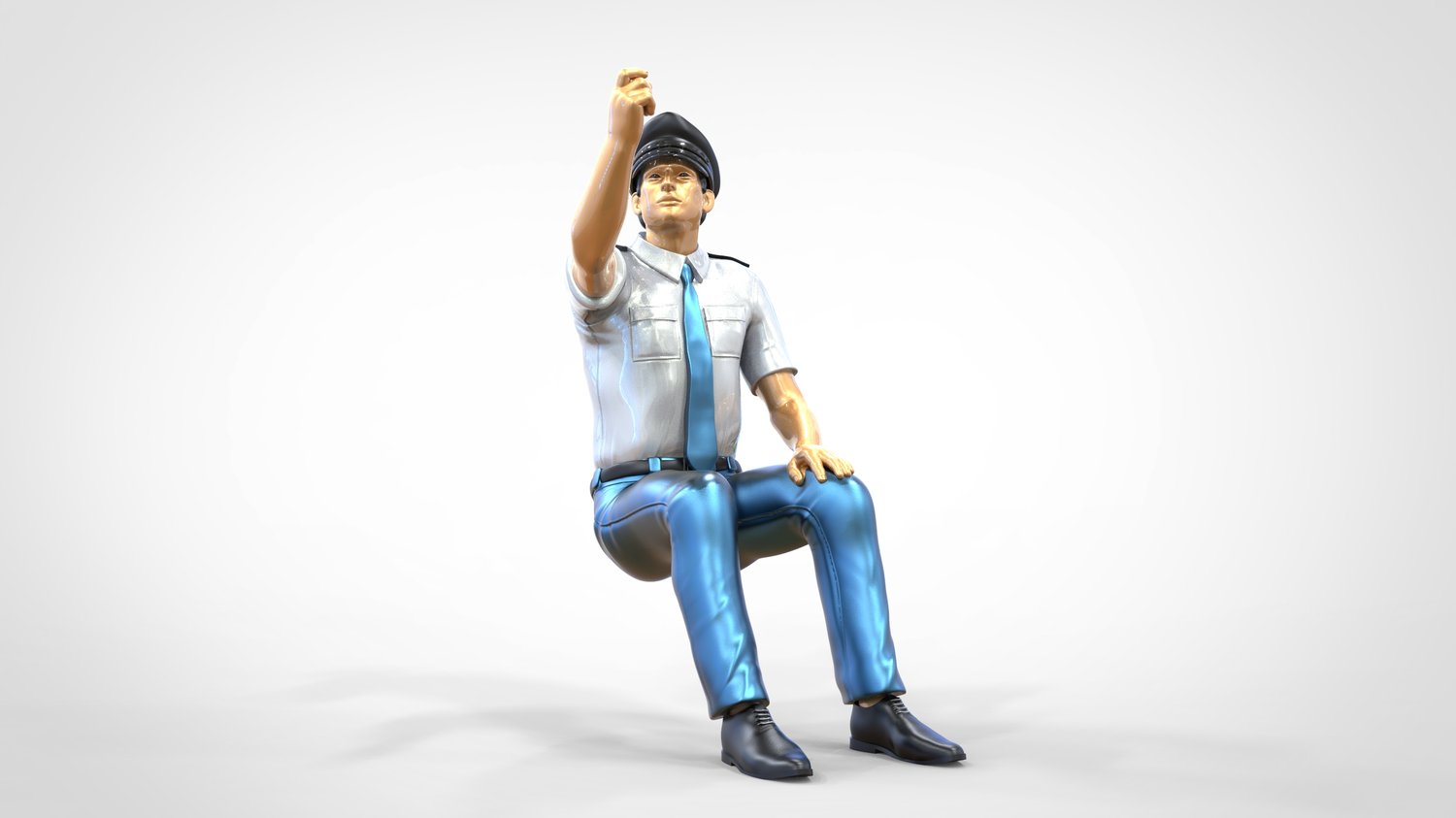 Photo du produit 0 : Pilote en uniforme assis : personnel d'avion - actionne un interrupteur