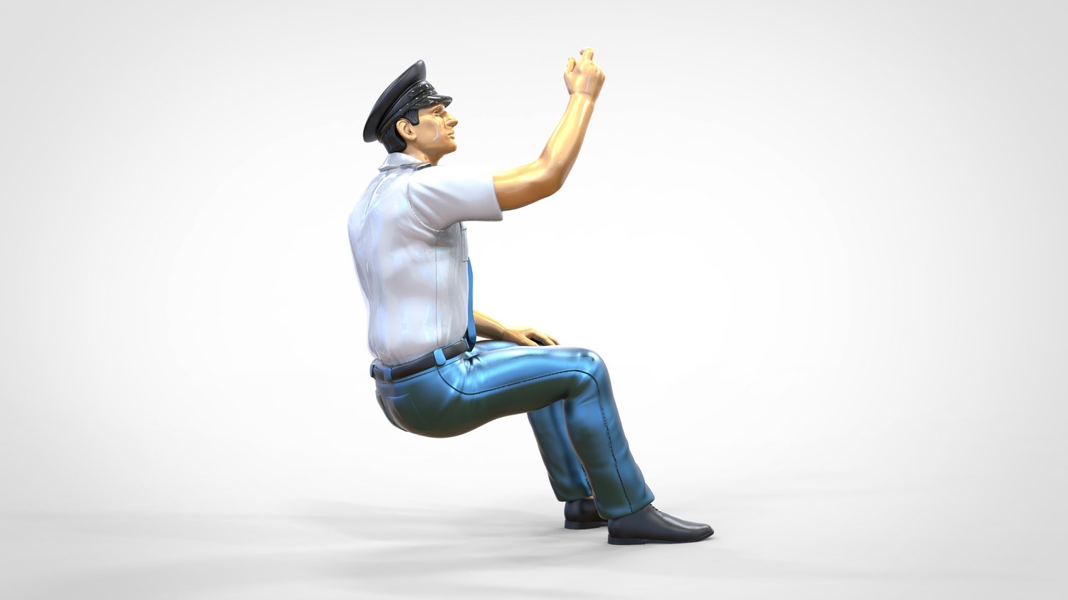 Photo du produit 0 : Pilote en uniforme assis : personnel d'avion - actionne un interrupteur