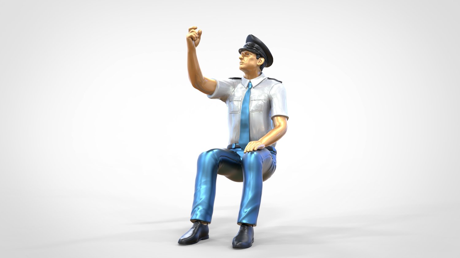 Photo du produit 0 : Pilote en uniforme assis : personnel d'avion - actionne un interrupteur