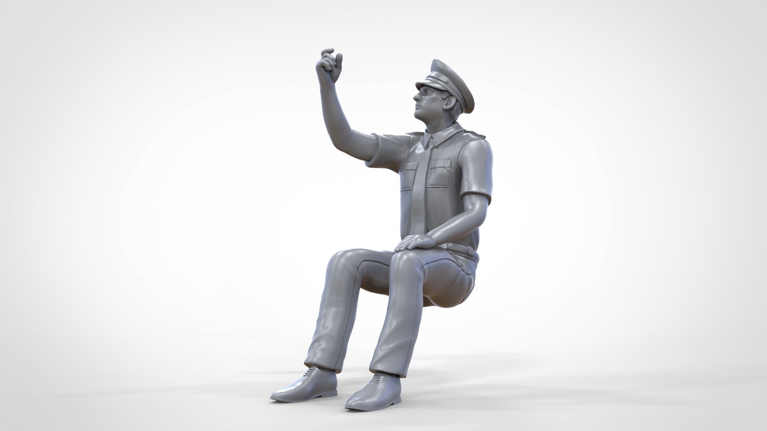 Photo du produit 0 : Pilote en uniforme assis : personnel d'avion - actionne un interrupteur