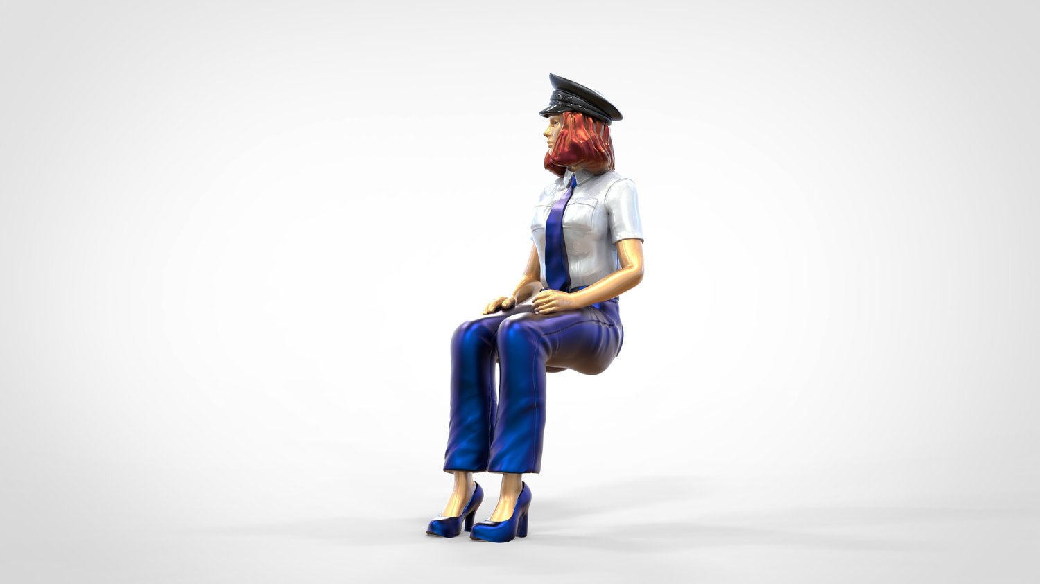 Photo du produit 0 : Pilote en uniforme assis : Personnel d'avion - actionne un levier