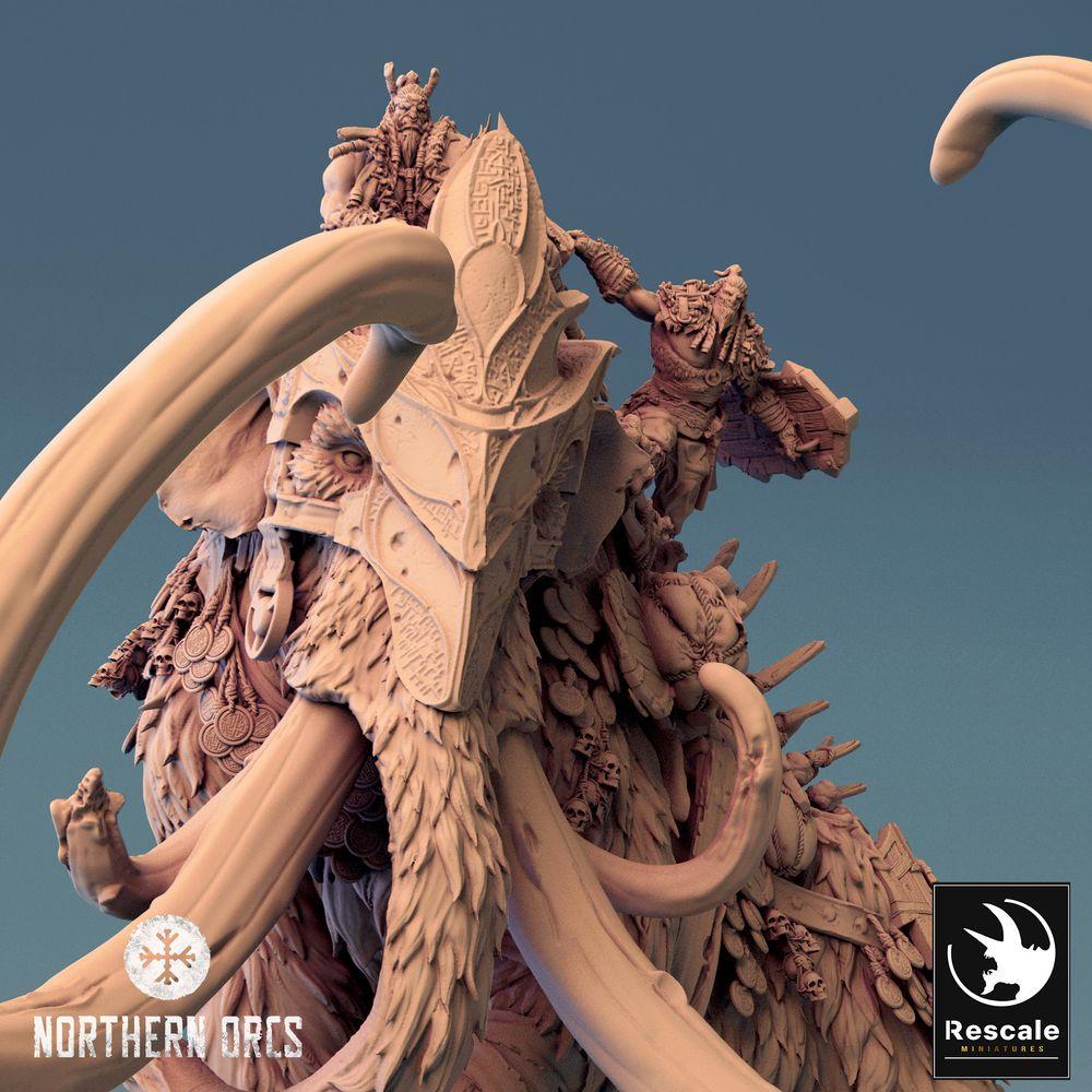 Photo de produit Tabletop 28mm Lord of the Print (LotP) 0 : Miniature de Tabletop : Mammouth de guerre, Mammouth de glace avec Howdah et cavaliers bestiaux, Bête de siège Mammouth de guerre (24_04_X)