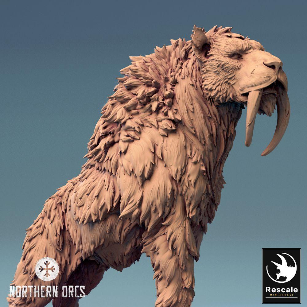 Photo de produit Tabletop 28mm Lord of the Print (LotP) 0 : Miniature Tabletop : Tigre à dents de sabre Bête des glaces, Alpha félin, Monstre boss, Bête de guerre monture (24_04_C1)