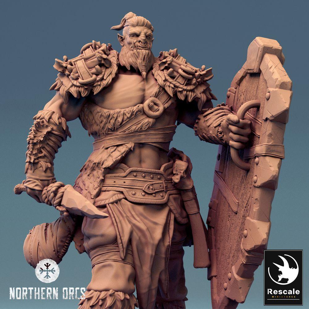 Photo de produit Tabletop 28mm Lord of the Print (LotP) 0 : Miniature Tabletop : Guerrier Orque avec bouclier et hache, Orc Warrior, Porteur de bouclier, Seigneur de guerre (24_04_G1)