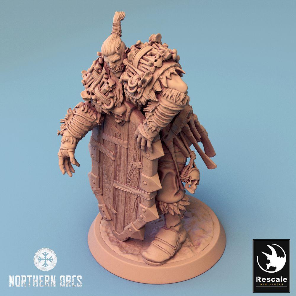 Photo de produit Tabletop 28mm Lord of the Print (LotP) 0 : Miniature Tabletop : Orque Gardien avec Bouclier de Tour, Orc Guard, Combattant avec Bouclier (24_04_F1)