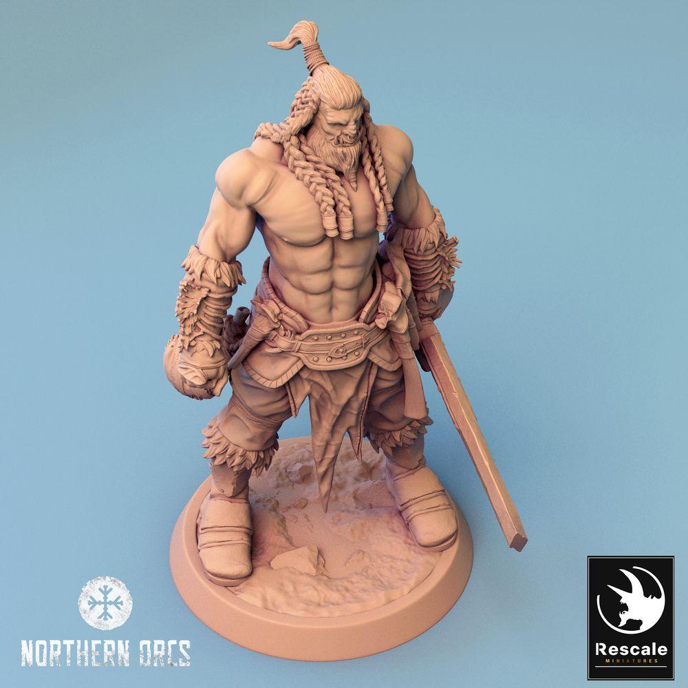 Image du produit Tabletop 28mm Lord of the Print (LotP) 0 : Miniature Tabletop : Orque Berserker avec Marteau de Guerre - Guerrier de Tribu, Seigneur de Guerre Warlord (24_04_J4)